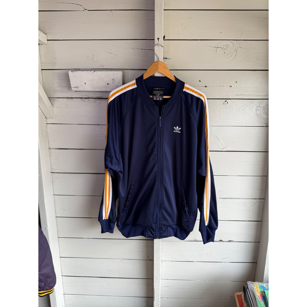 Adidas Originals Vintage Track Jacket Navy Blue Orange White Stripe L